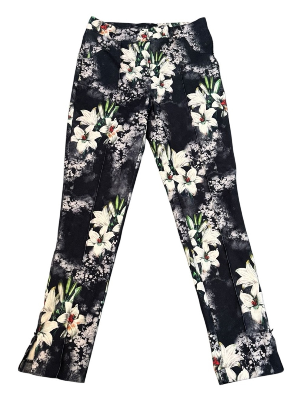 Joseph Ribkoff Pants Women Size 6 Day Lilly Floral Pull On Pants Dark Gray Soft